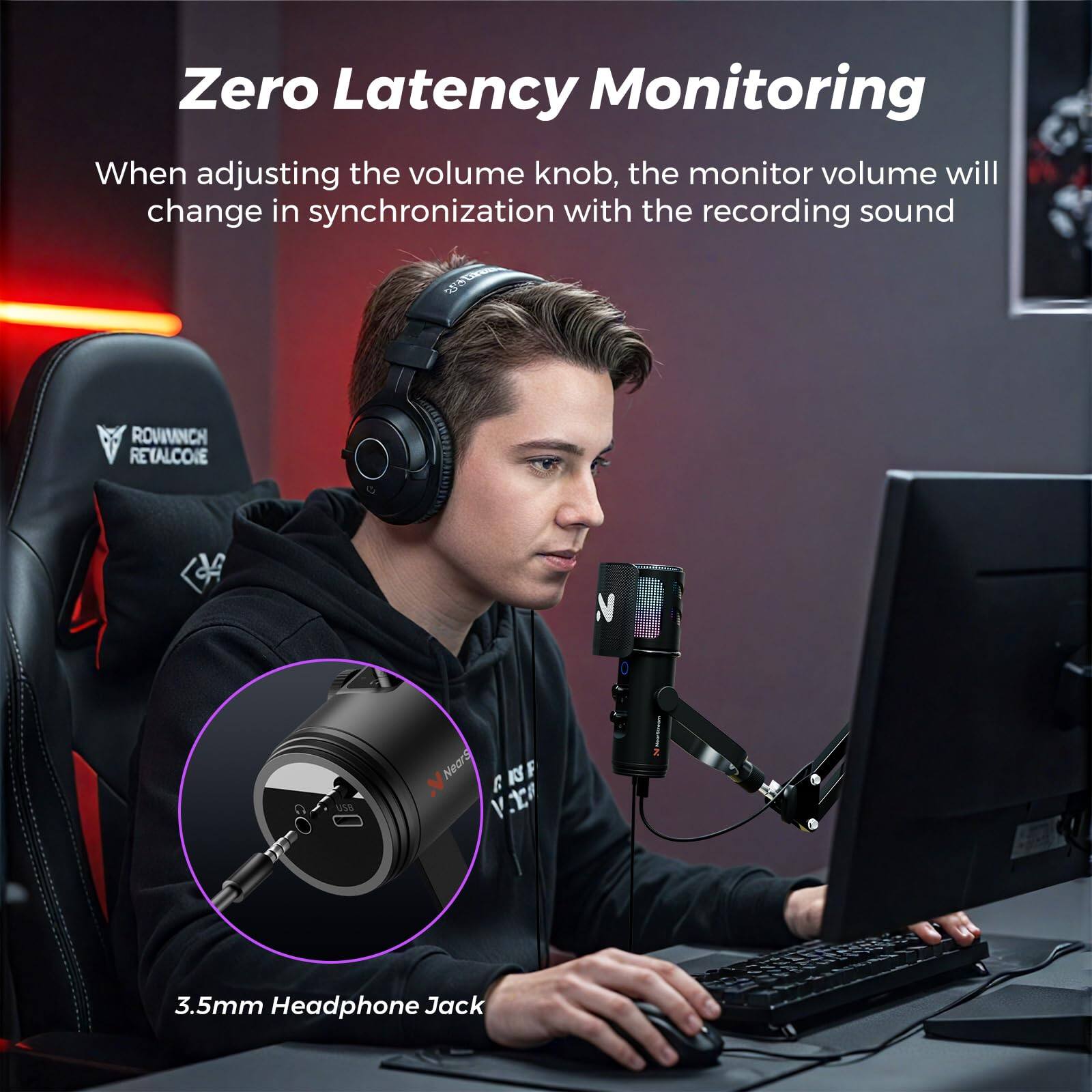 Zero Latency Monitoring

When adjusting the volume knob, the monitor volume will change in synchronization with the recording sound.

3.5mm Headphone Jack