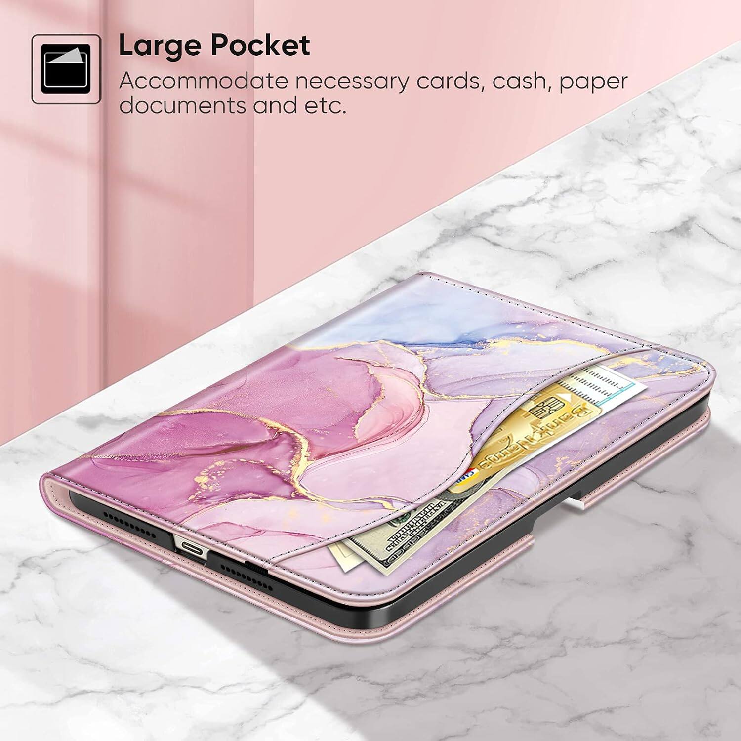 Large Pocket  
Accommodate necessary cards, cash, paper documents and etc.