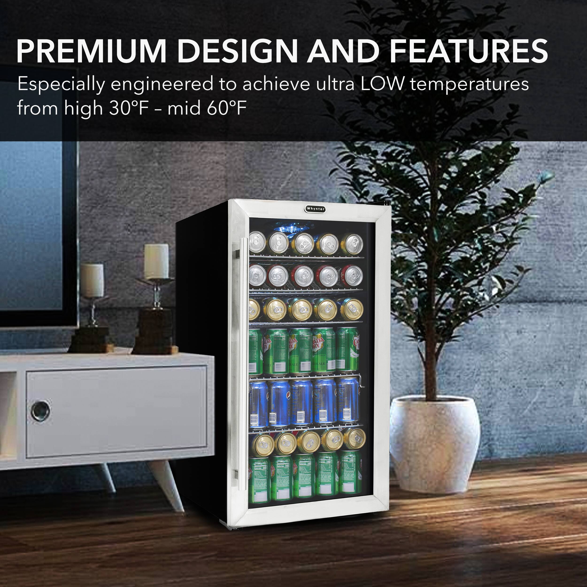 Alt View 15. Whynter - 120 Can Beverage Refridgerator with internal fan - Stainless-steel/Black.