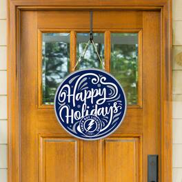 Evergreen Enterprises - Tampa Bay Lightning 18" Happy Holidays Wooden Round Door Sign - Multicolor