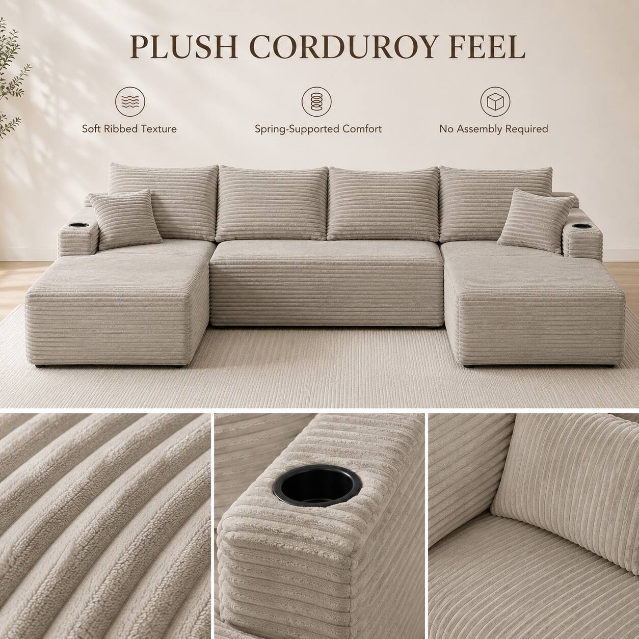 PLUSH CORDUROY FEEL

Soft Ribbed Texture
Spring-Supported Comfort
No Assembly Required