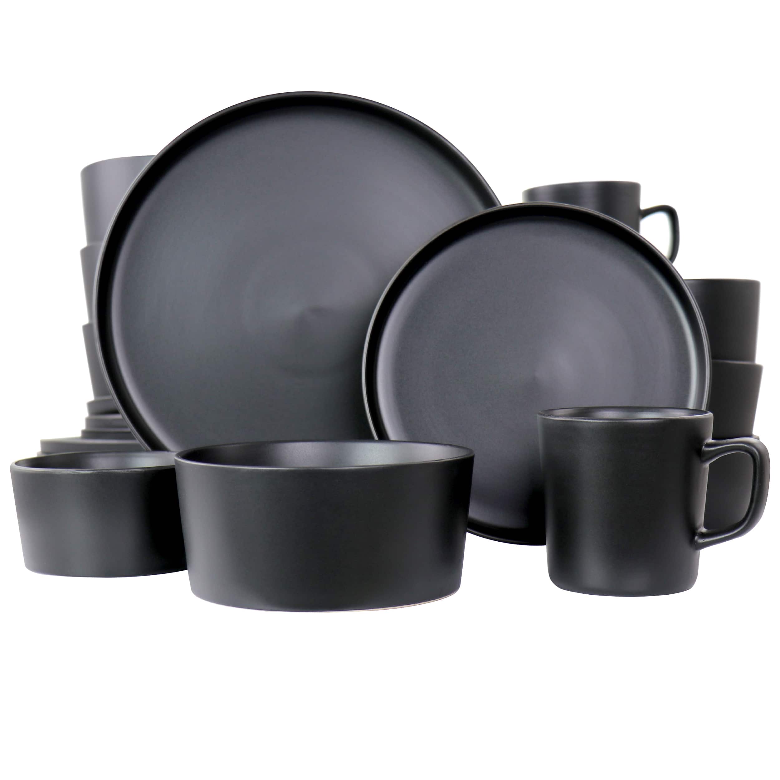 Front. Elama - Elama Luxmatte Black 20 Piece Dinnerware Set - Black.