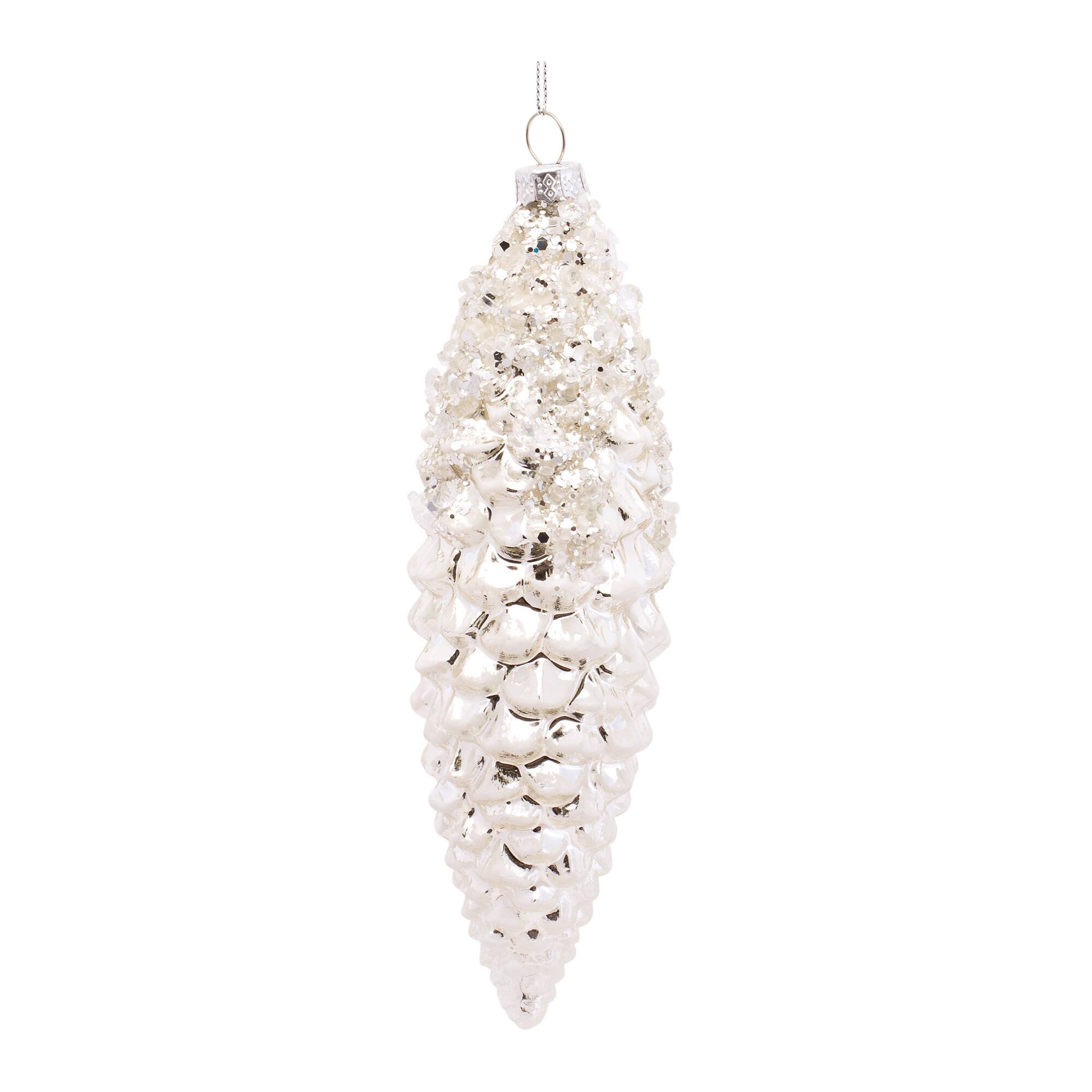 Back. BreeBe - White Frosted Pinecone Drop Ornament (Set of 12) - White.