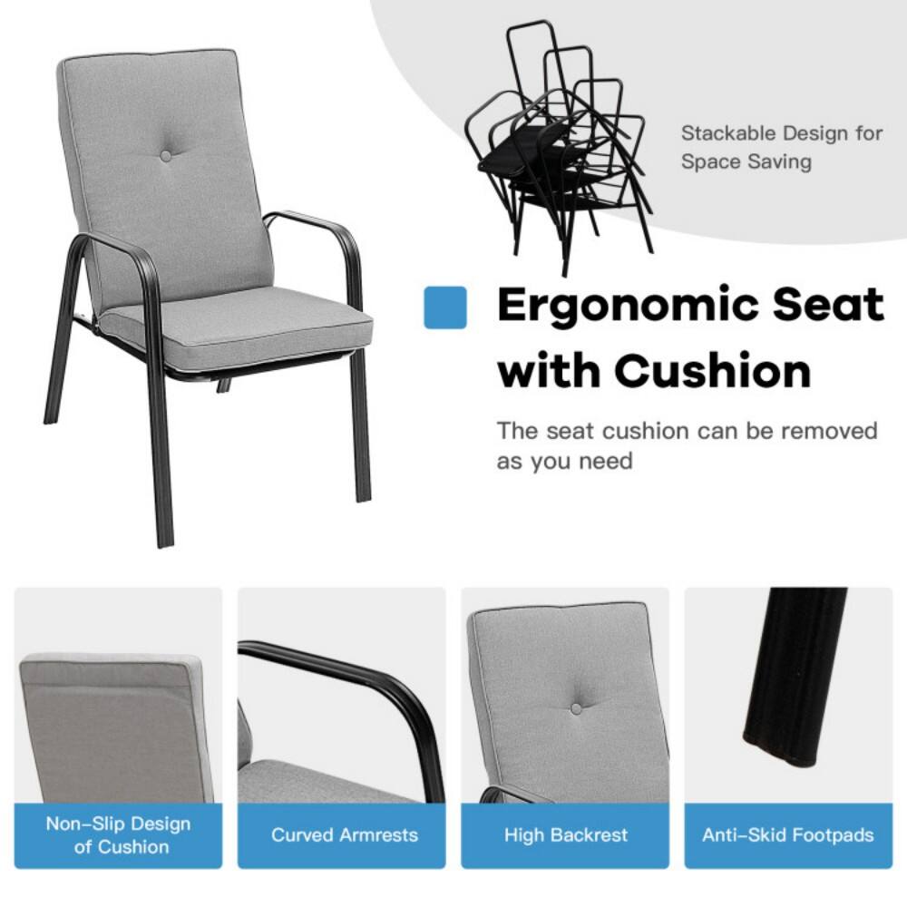 - Stackable Design for Space Saving
- Ergonomic Seat with Cushion
- The seat cushion can be removed as you need
- Non-Slip Design of Cushion
- Curved Armrests
- High Backrest
- Anti-Skid Footpads