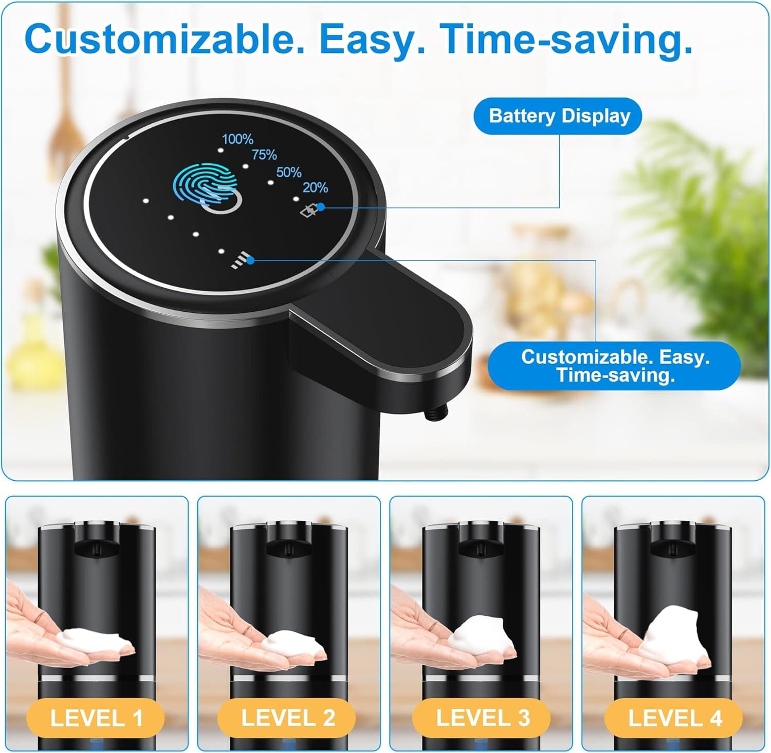 Customizable. Easy. Time-saving.

Battery Display

Customizable. Easy. Time-saving.

LEVEL 1 LEVEL 2 LEVEL 3 LEVEL 4