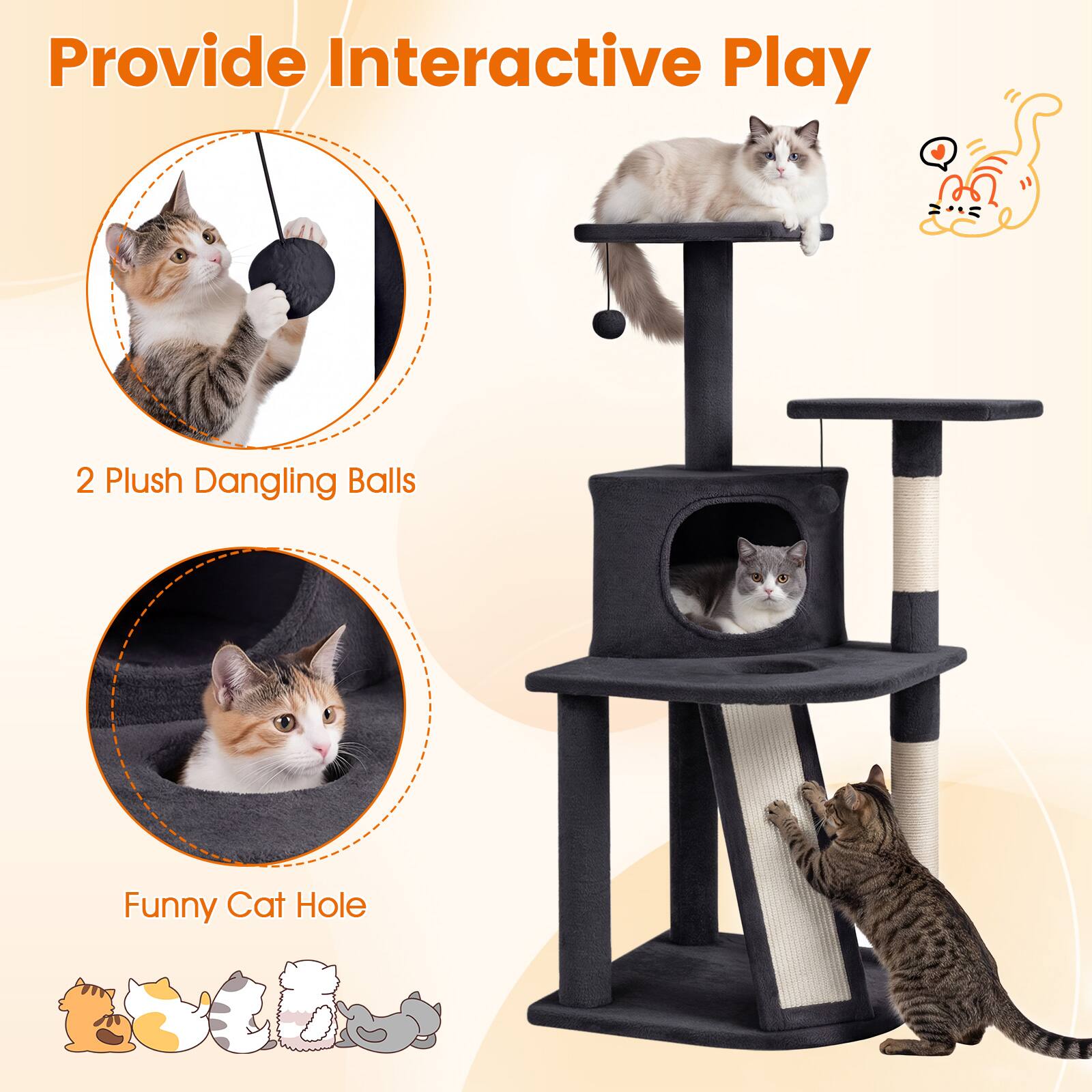 Provide Interactive Play

2 Plush Dangling Balls

Funny Cat Hole