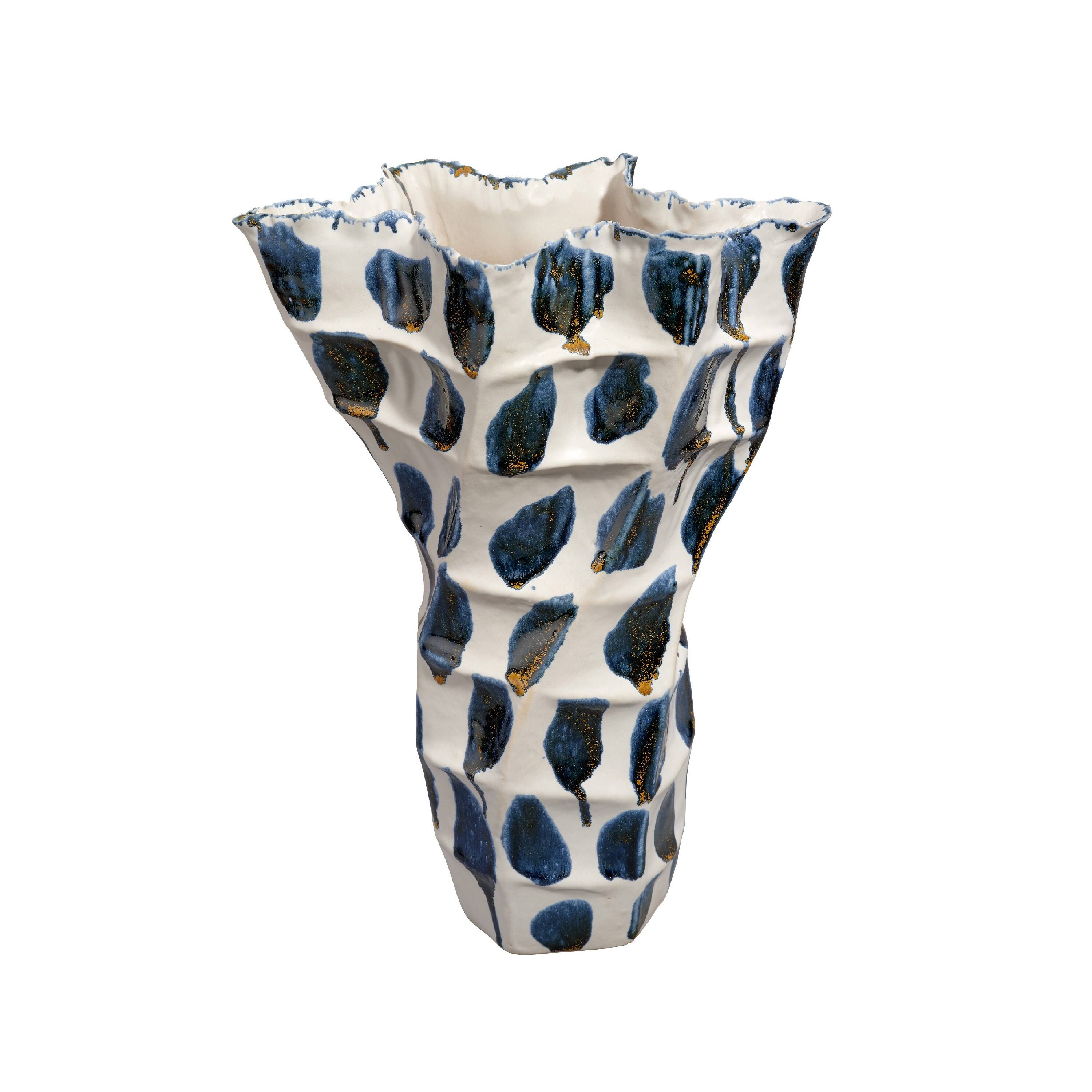 Manhattan Lane Nery Decorative Vase, Patchwork Ceramic, Ruffled Edge ...