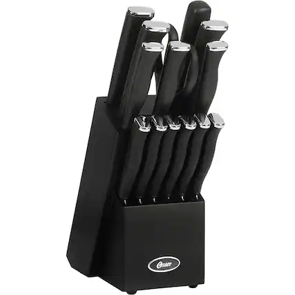 Front. Oster - Oster Langmore 15 Piece Stainless Steel Blade Cutlery Set in Black.