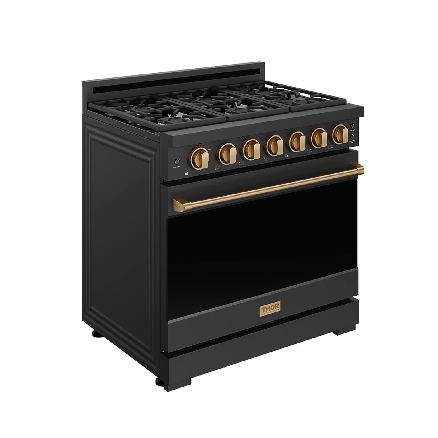 Left. Thor Kitchen - Gordon Ramsay Series by Thor Kitchen 6.0 Cu. Ft Freestanding Gas Range with Bronze Hardware - Black.