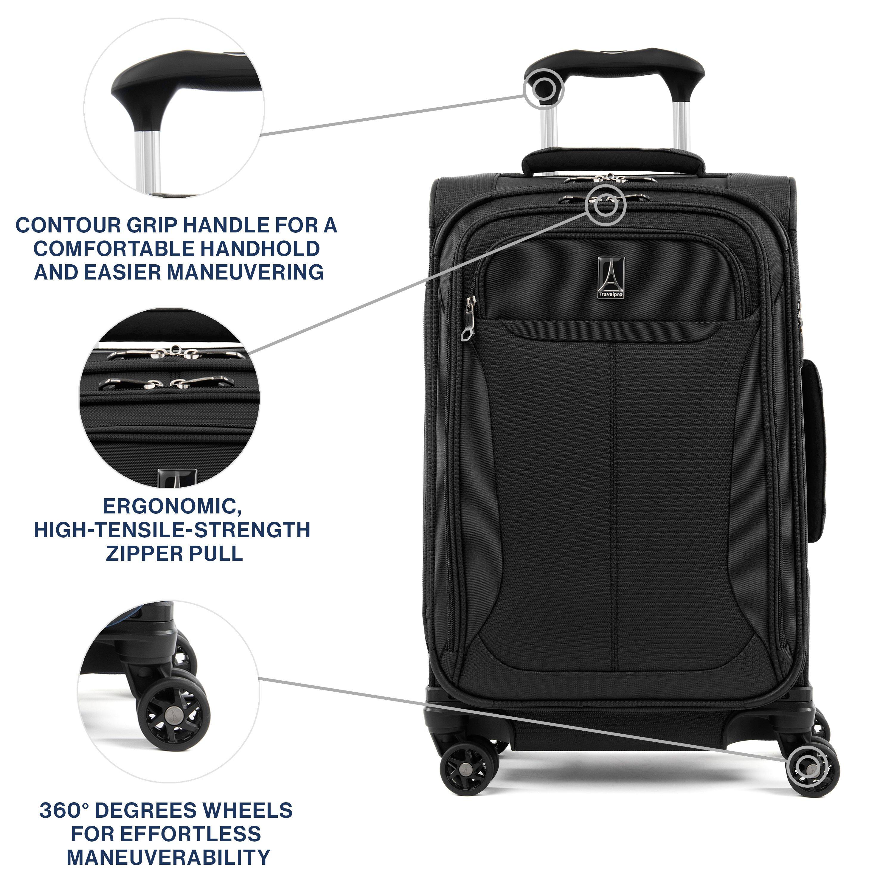 CONTOUR GRIP HANDLE FOR A COMFORTABLE HANDHOLD AND EASIER MANEUVERING

ERGONOMIC, HIGH-TENSILE-STRENGTH ZIPPER PULL

360° WHEELS FOR EFFORTLESS MANEUVERABILITY