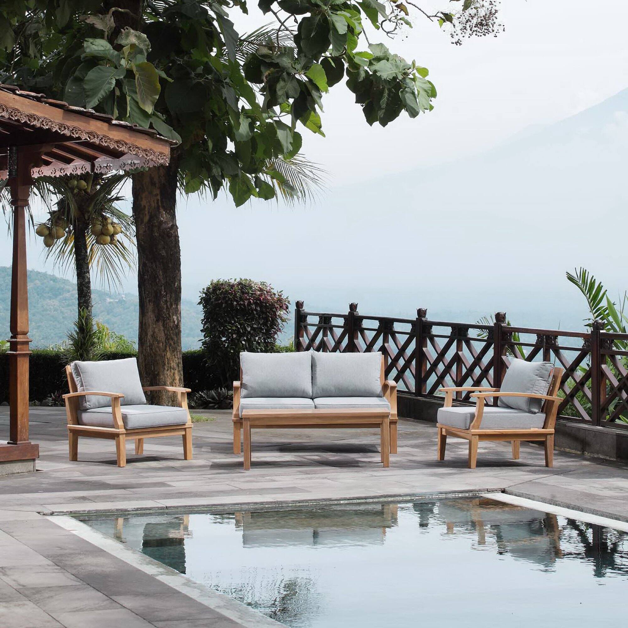 Front. Modway - Marina 4 Piece Outdoor Patio Teak Set by Modway - Natural Gray.