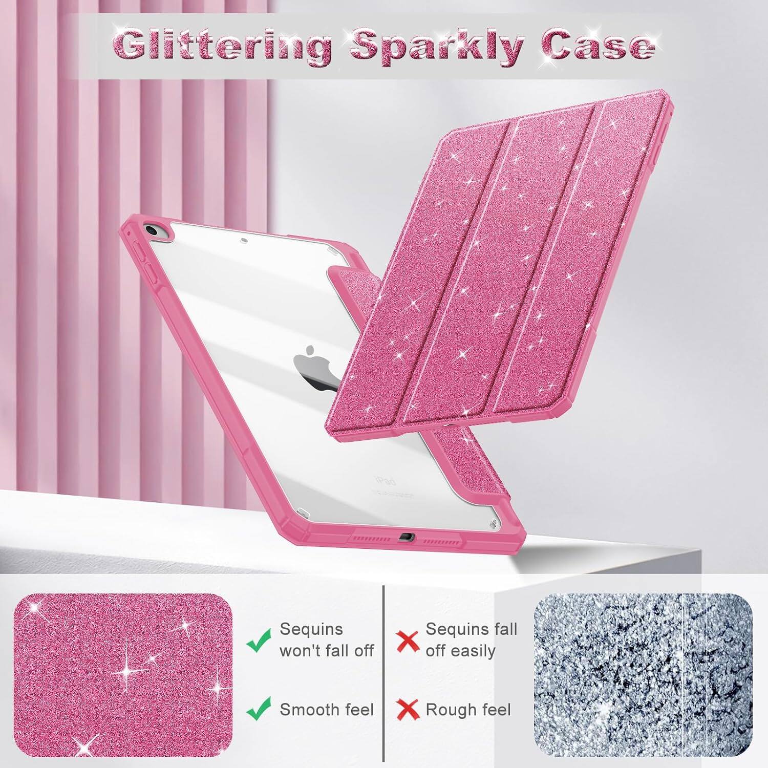 Glittering Sparkly Case

- Sequins won't fall off
- Smooth feel

- Sequins fall off easily
- Rough feel