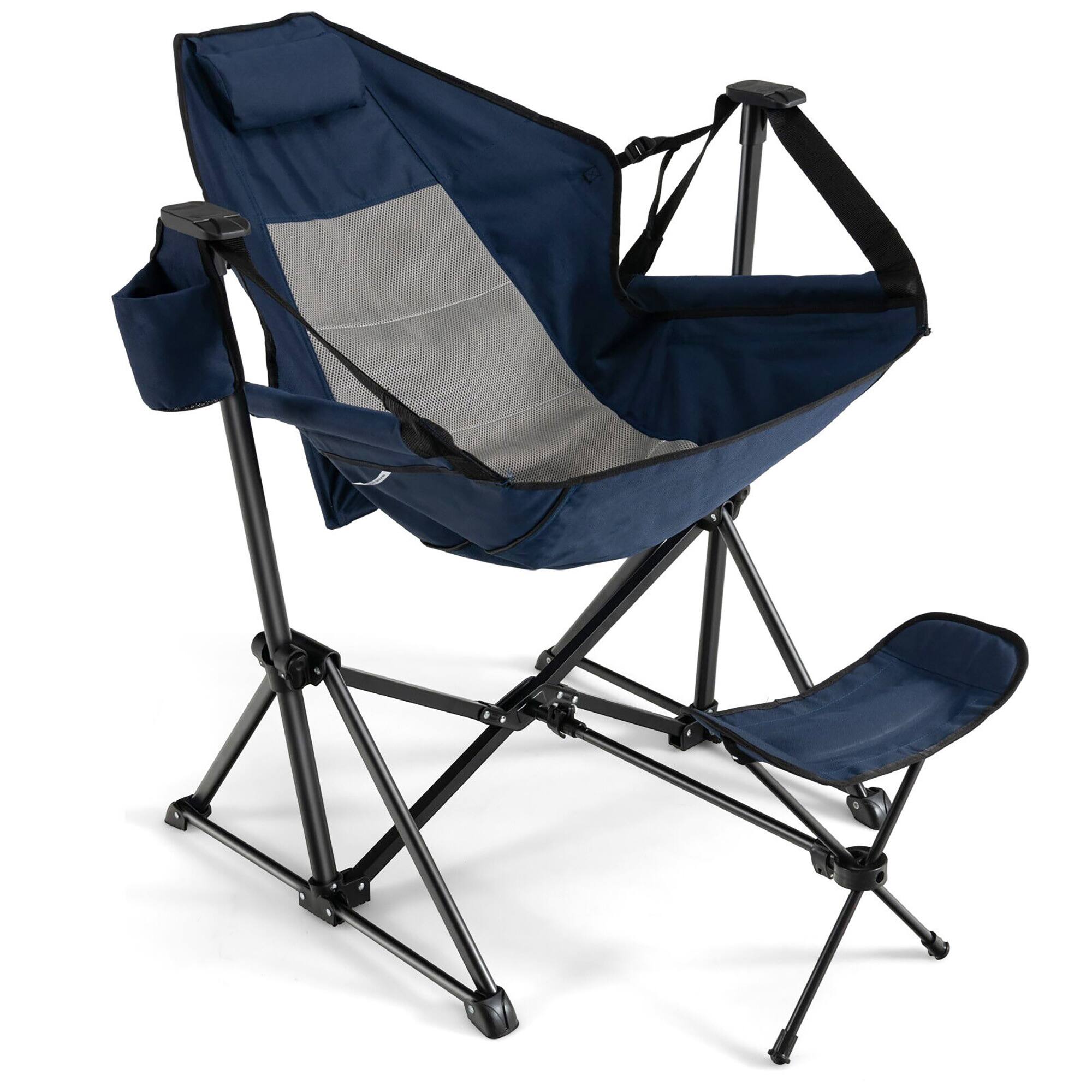 Alt View 9. Gymax - Gymax Hammock Camping Chair w/ Retractable Footrest & Carrying Bag for Camping Picnic Navy - Navy.