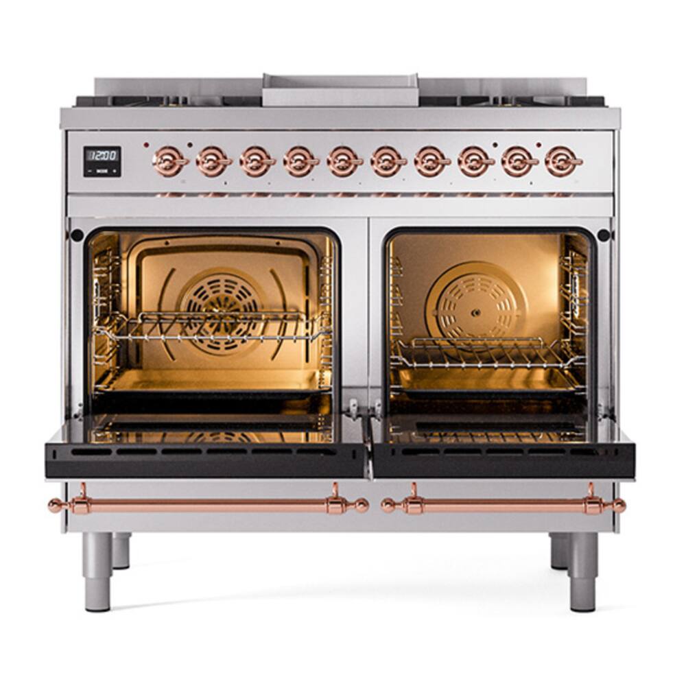 Alt View 4. ILVE - ILVE Nostalgie II 40 inch Dual Fuel Range with 6 Burners + Griddle (Natural Gas, Stainless Steel, Copper Trim) - Stainless Steel.