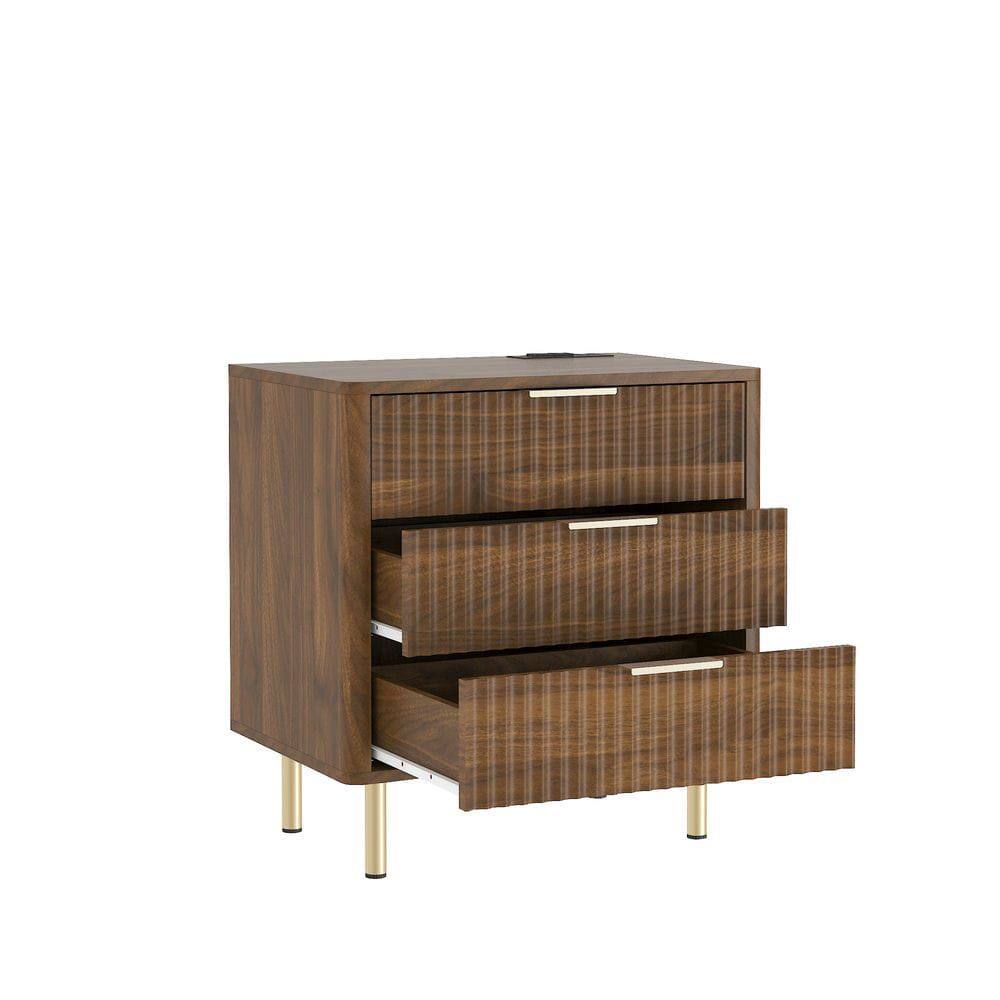 Angle. Kadyn - Smart Nightstand with USB Charging, Night Light, and Storage Cabinet, Modern Bedside Table for Bedroom - Brown.