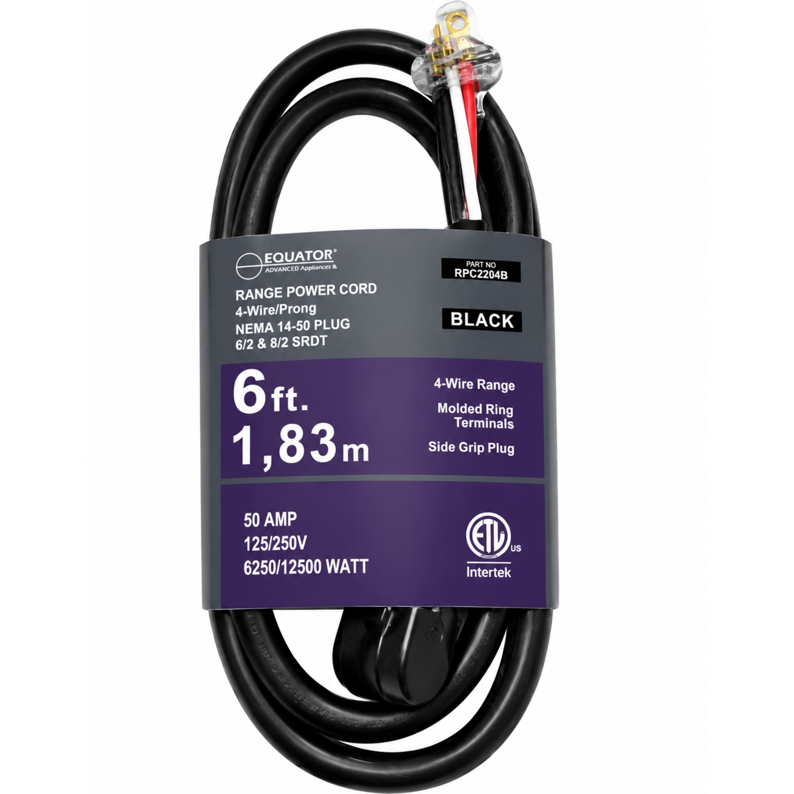 Equator - POWER CORD FOR COOKING RANGE 250V 30Amp 4-Wire w/Side Grip Plug 6 Feet - Black price history on PriceWatchPro