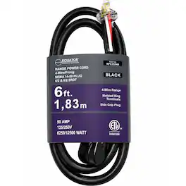 Equator - POWER CORD FOR COOKING RANGE 250V 30Amp 4-Wire w/Side Grip Plug 6 Feet - Black