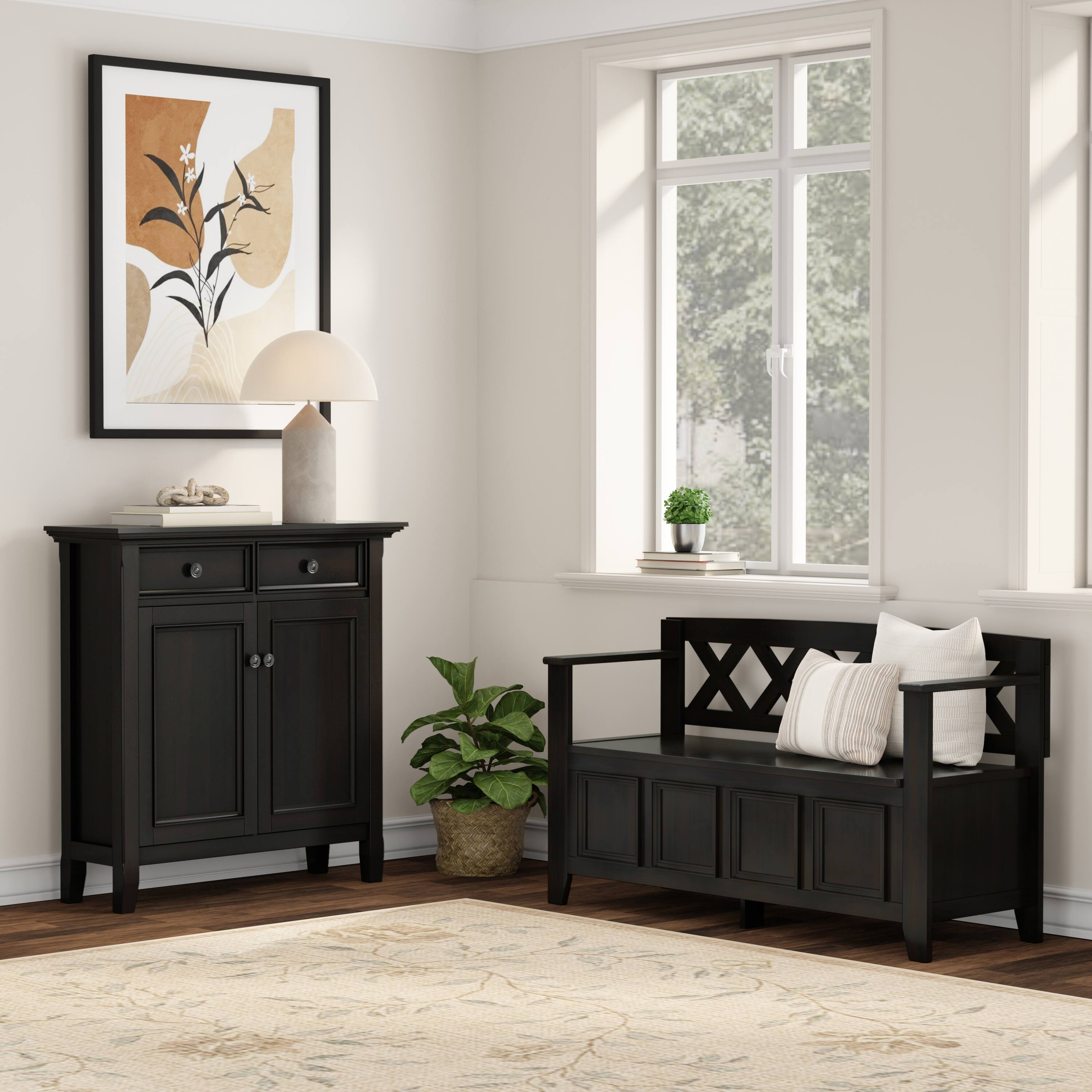 Angle. Simpli Home - Amherst Solid Wood 48 inch Wide Storage Bench and 36 inch Wide Storage Cabinet in Hickory Brown - Hickory Brown.