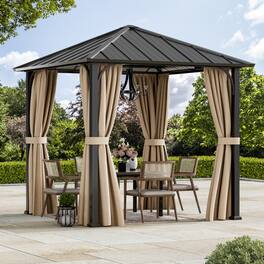 Modern Shade Outdoor Living Spaces - Modern Shade 8'x8' Hardtop Gazebo with Galvanized Steel Roof & Detachable Curtains, Permanent Metal Gazebo - Black