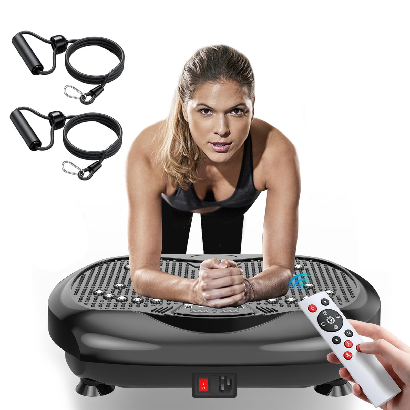 Front. GlowWise - Tone & Slim Whole Body Vibration Platform for Home Fitness & Weight Loss, with Resistance Bands & Remote - Black.