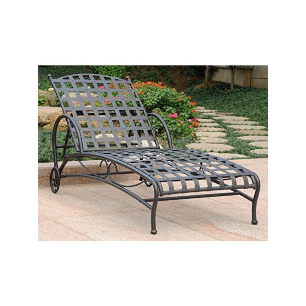 Front. International Caravan - International Caravan Santa Fe Nailhead Single Multi Position Chaise Lounge - Antique Black.