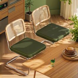 KERDOM - Rattan Dining Chairs 2 Pcs Set, Mid-Century Style Velvet, Minimalist Cantilever Seat, Farmhouse Boho Garden Accent Chair - Green