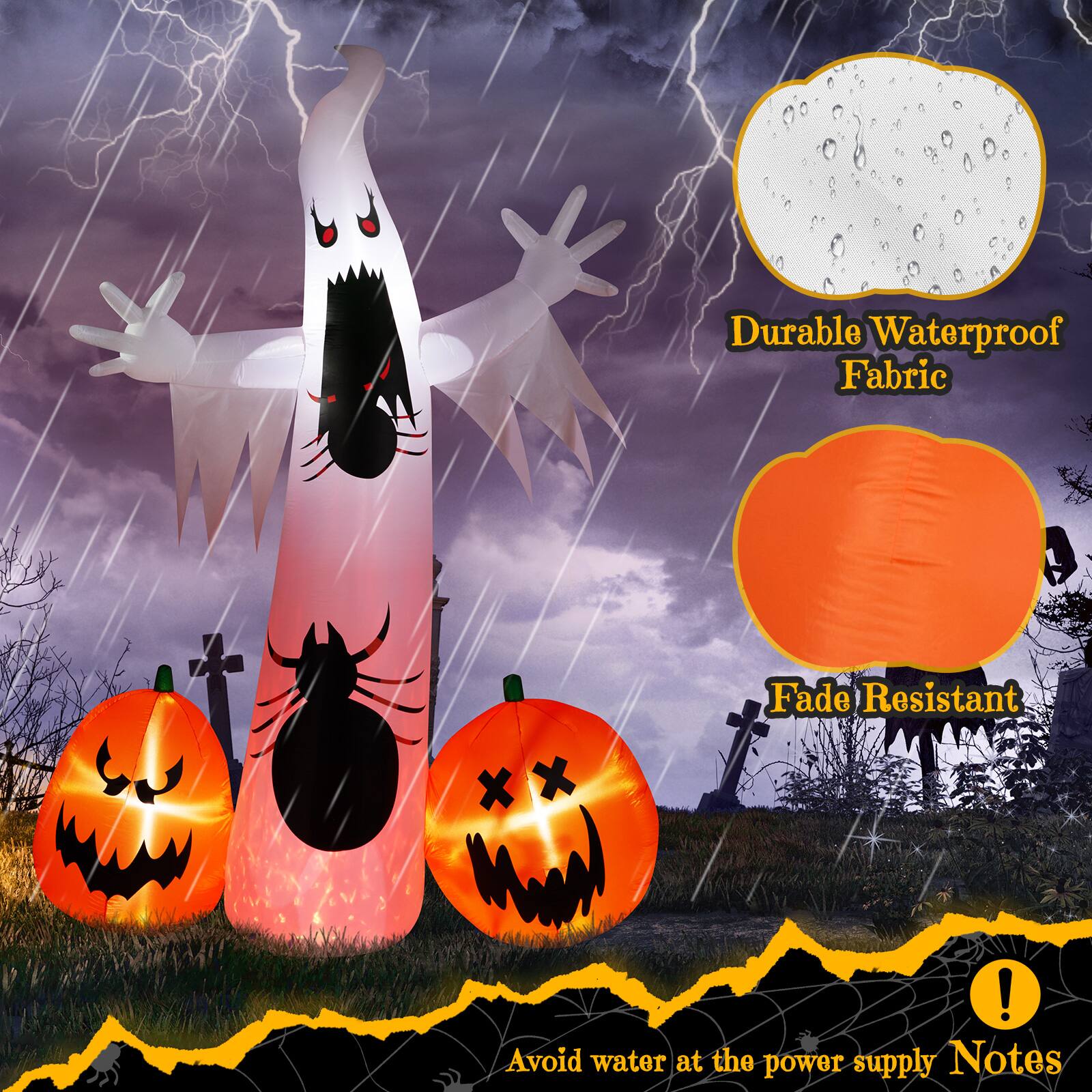 Durable Waterproof Fabric  
Fade Resistant  
Avoid water at the power supply Notes