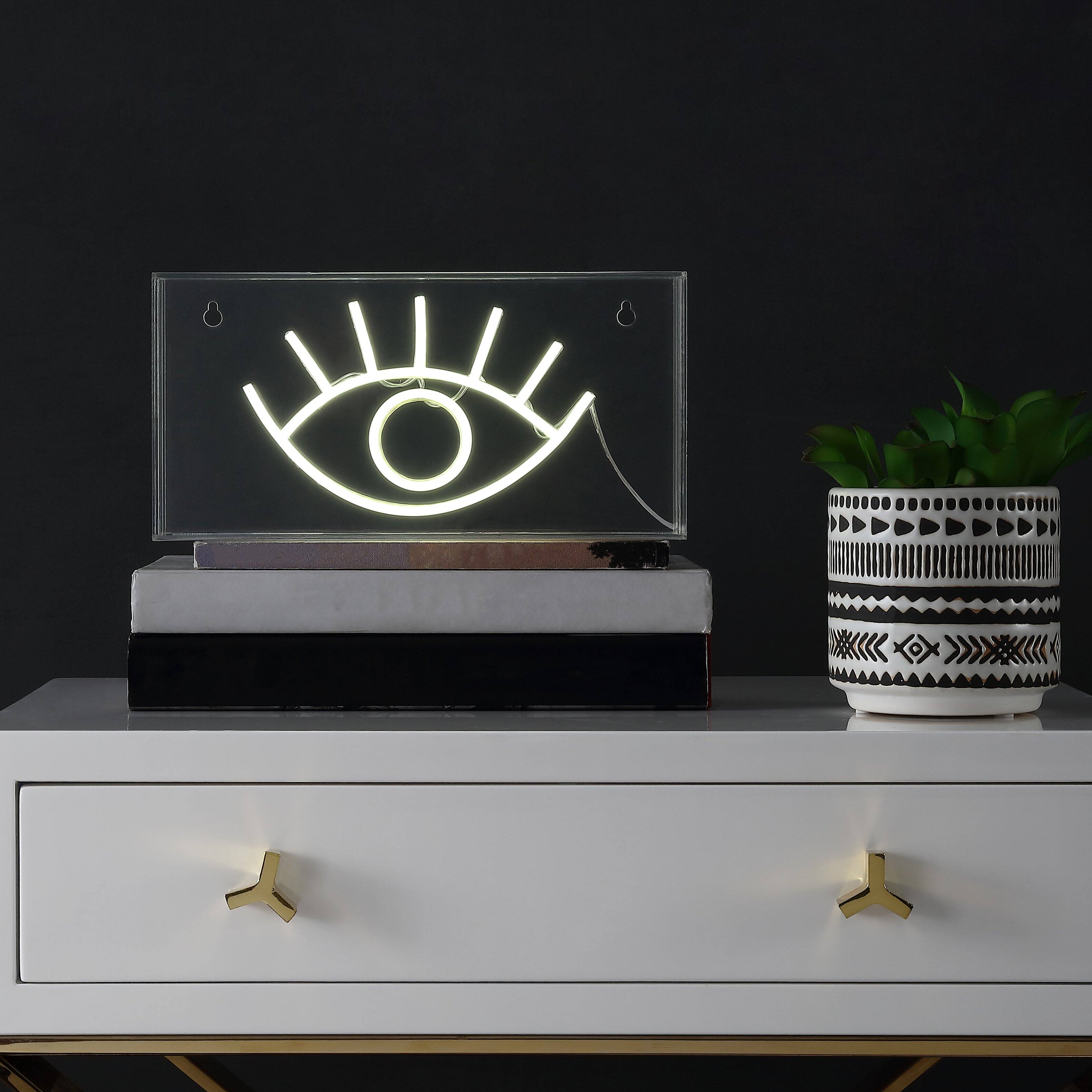 Alt View 5. Jonathan Y - Eye 11.8" Contemporary Glam Acrylic Box USB Operated LED Neon Light, Yellow - White.