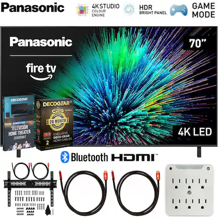 Panasonic
4K STUDIO COLOUR ENGINE HDR + BRIGHT PANEL GAME MODE
Panasonic 70" fire tv
DECOGEAR CPS BUNDLE
26 MONTH
BEGINNERS TELEVISION HOME THEATER ESSENTIALS 2
EXCLUSIVE DECO GEAR HDMI CABLES
PREMIUM PROTECTION PLAN
Bluetooth HDMI 4K LED
4K LED
70"