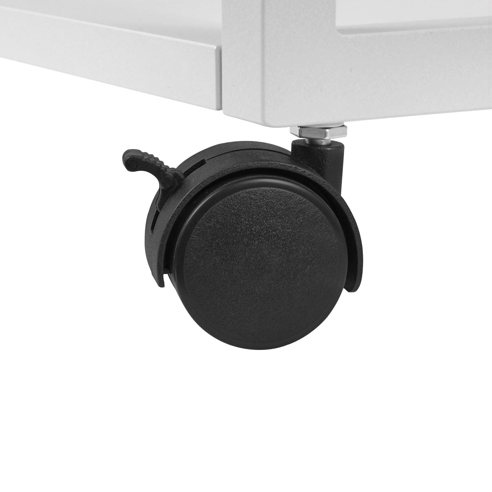 Back. Vecelo - 3 Tier White Printer Stand with Power Outlet & Door, Rolling Metal Printer Cart with Storage Shelves - White.