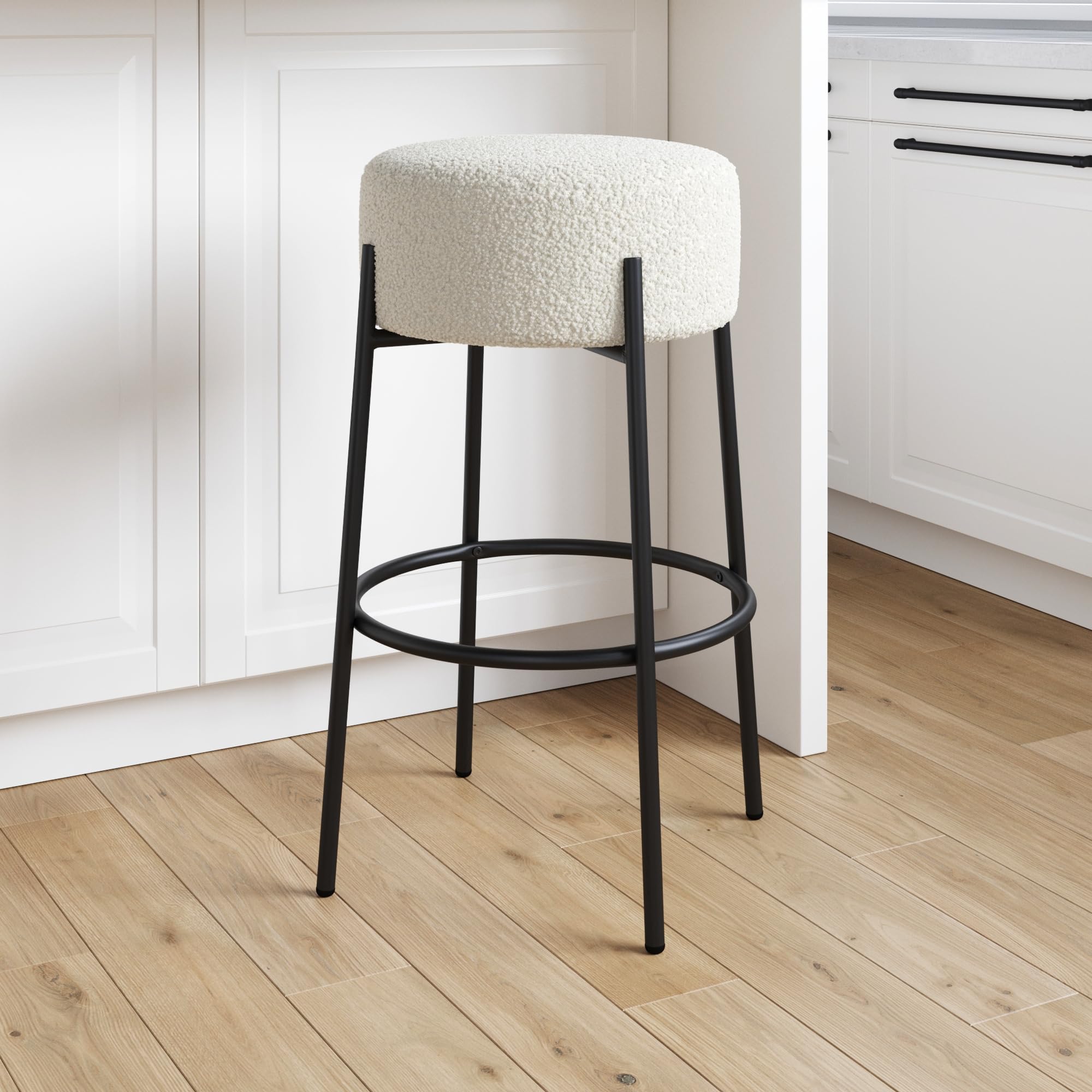 Front. JETRANSPORT - Barker Classic Counter Height Wood Barstool With Leather Removable Cushion Backless Island 24" Bar Stool - Black/White Bar Height - 1.