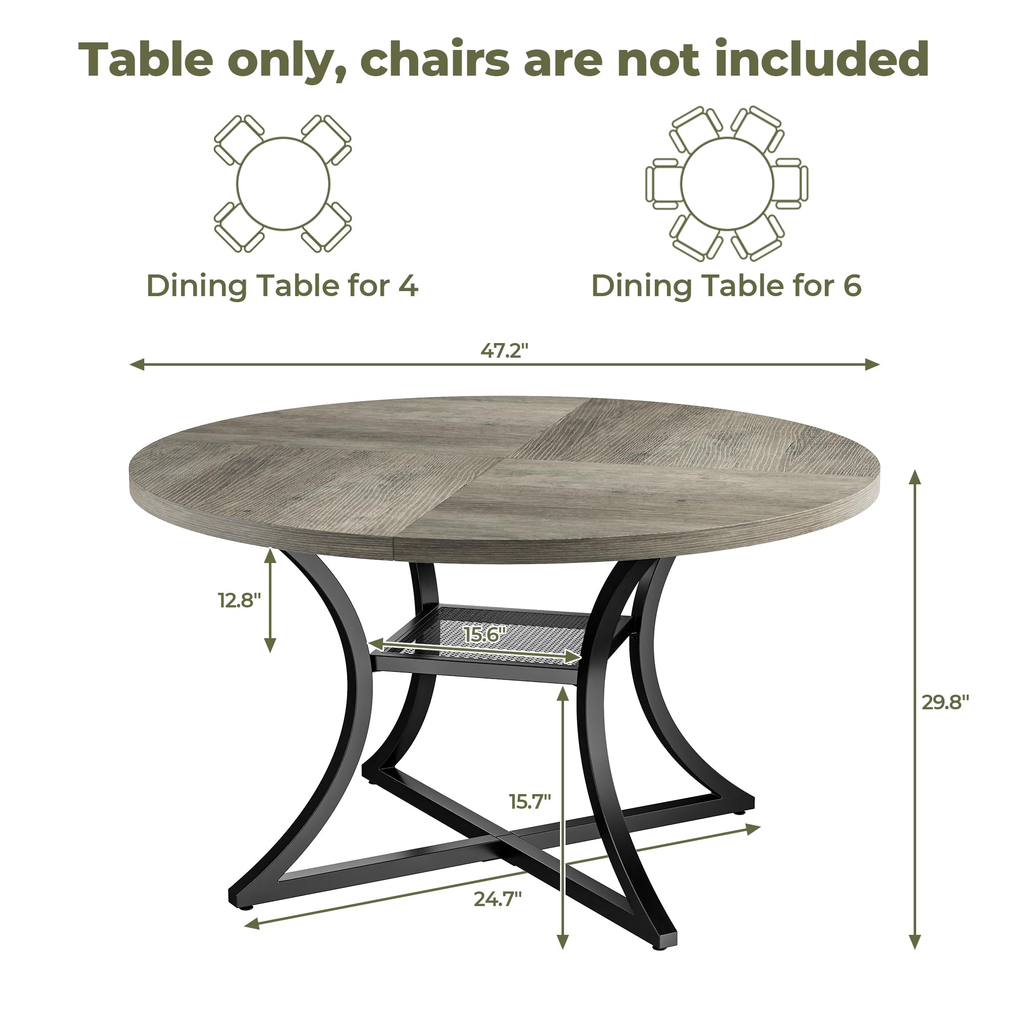 Table only, chairs are not included

Dining Table for 4

Dining Table for 6

47.2" (width)

12.8" (height)

15.6" (depth)

29.8" (height)

15.7" (depth)

24.7" (width)