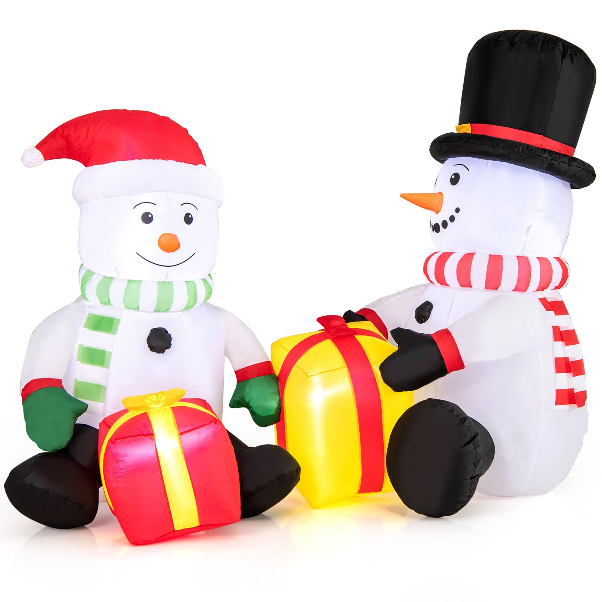Alt View 9. Gymax - Gymax 5FT Long Christmas Inflatables LED Lighted Xmas Double Inflatable Snowmen - Multicolor.