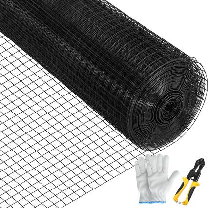 Front. VEVOR - Hardware Cloth, 24" x 100' & 1"x1" Mesh Size, Galvanized Steel Vinyl Coated 16 Gauge Chicken Wire Fencing, for Garden - Black.