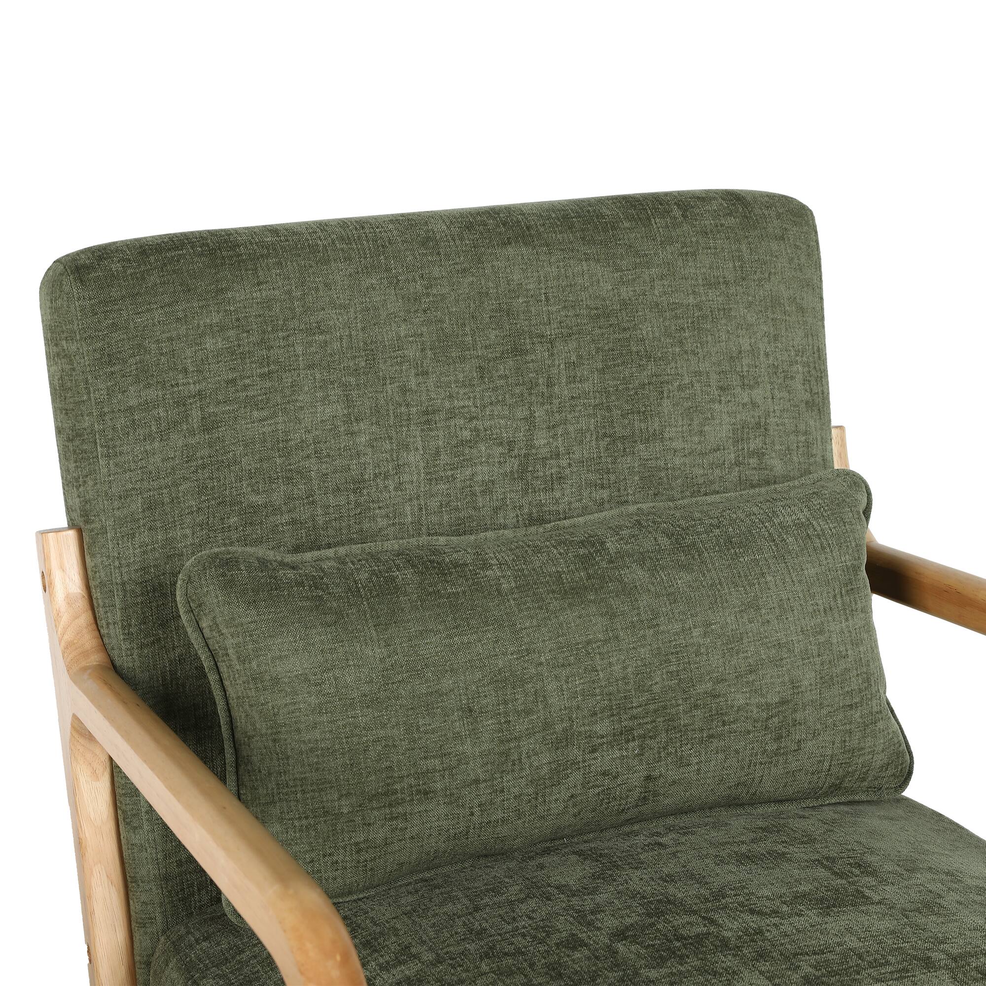 Alt View 1. Forest'nSky - Natural  Wood Mid Century Modern Office Chair with Solid Wood Frame & Lumbar Pillow with Army Green Cushion - Army Green.