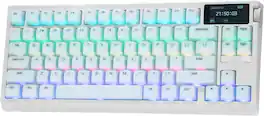 EPOMAKER - G84 PRO 75% Wireless Gaming Keyboard with Screen&Knob, 8000mAh, Silicone Keycaps - White