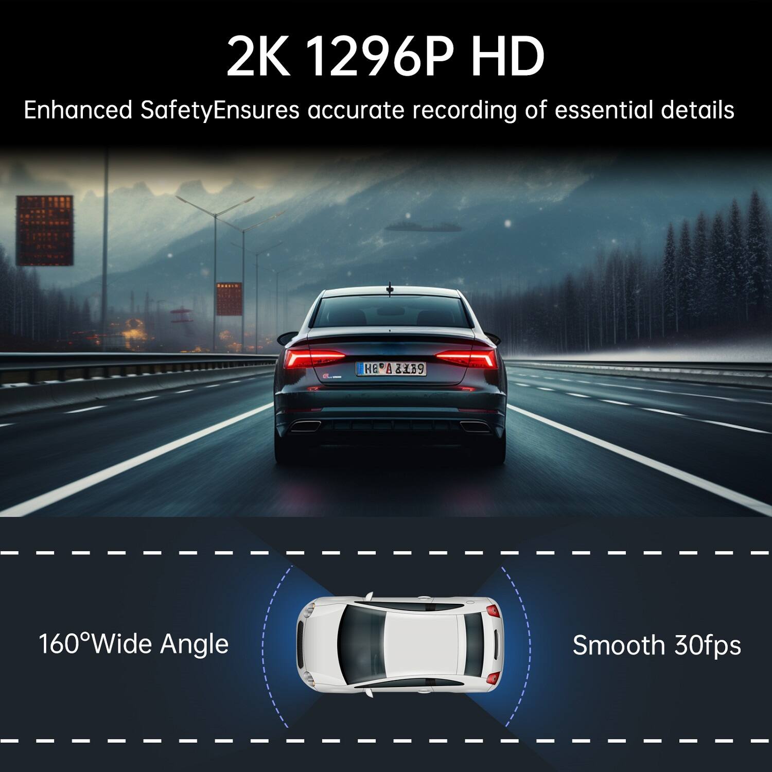 E YEEGER Front WiFi Dash Cam 1296P, Car Dash Camera with APP, Night ...