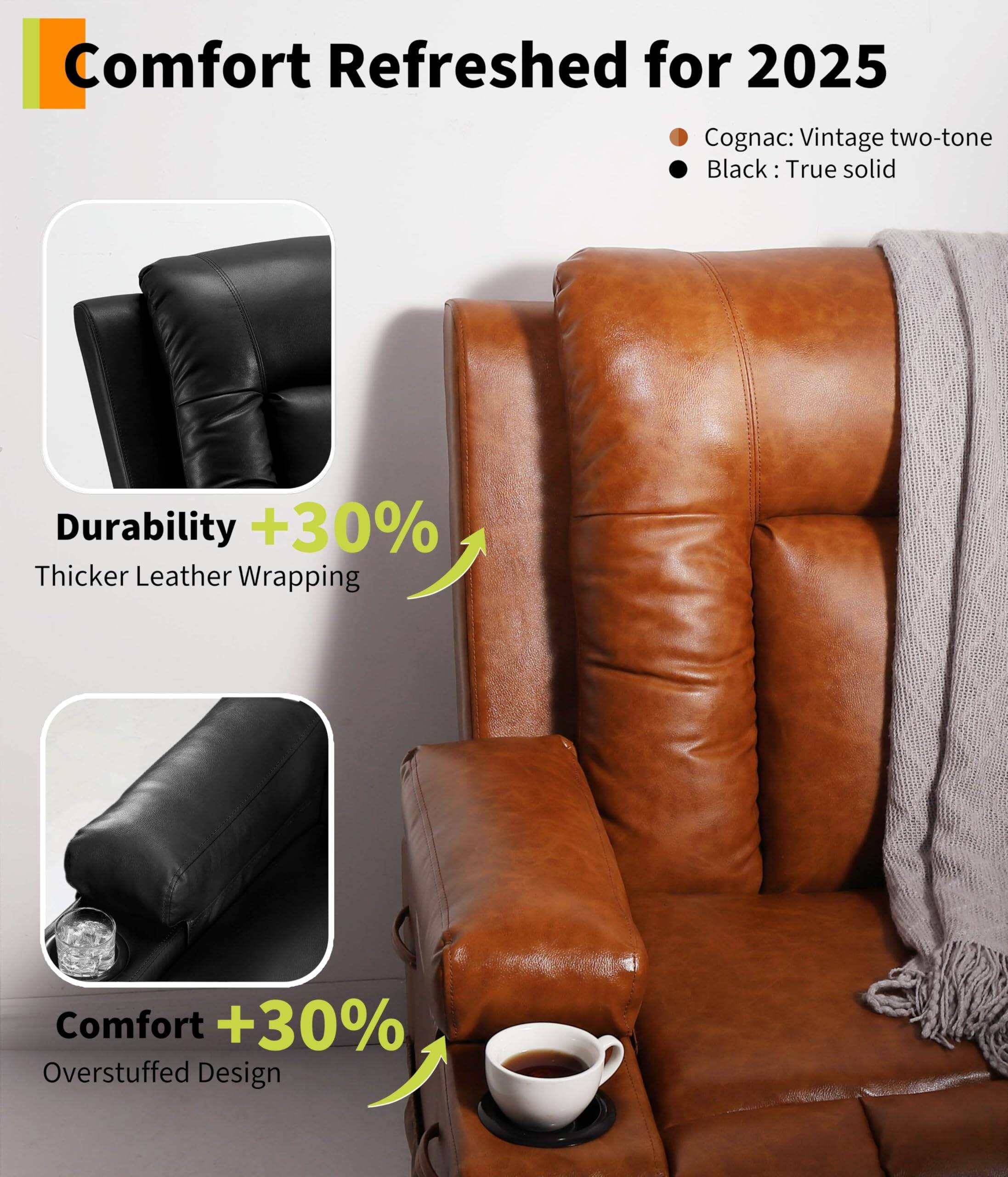 Comfort Refreshed for 2025

- Cognac: Vintage two-tone
- Black: True solid

Durability +30%
Thicker Leather Wrapping

Comfort +30%
Overstuffed Design