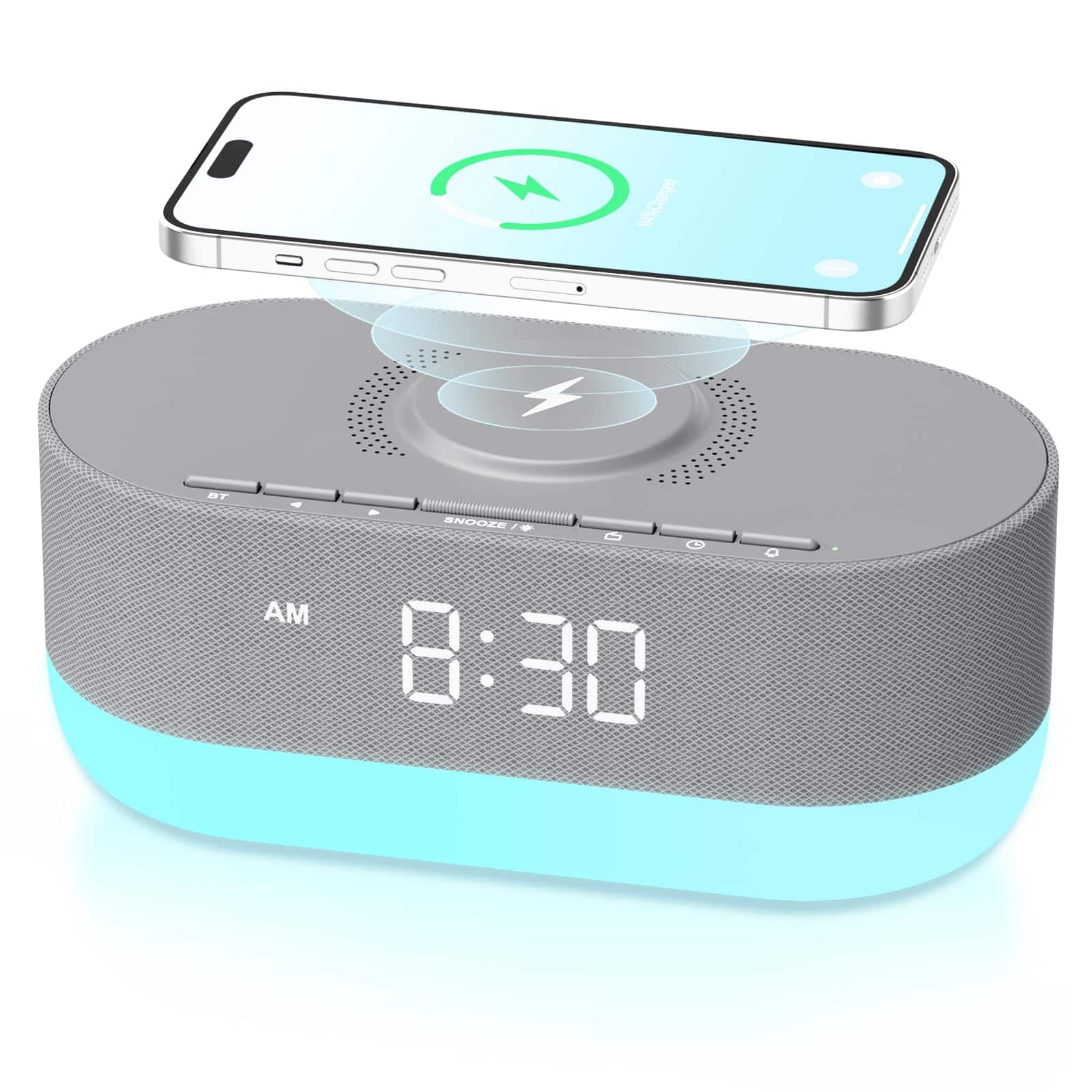 Cedar Assembly - Wireless Charging Alarm Clock Radio - Fast Station For Upgrade Morning Routine Dimmable With Fm Bedroom - Slate