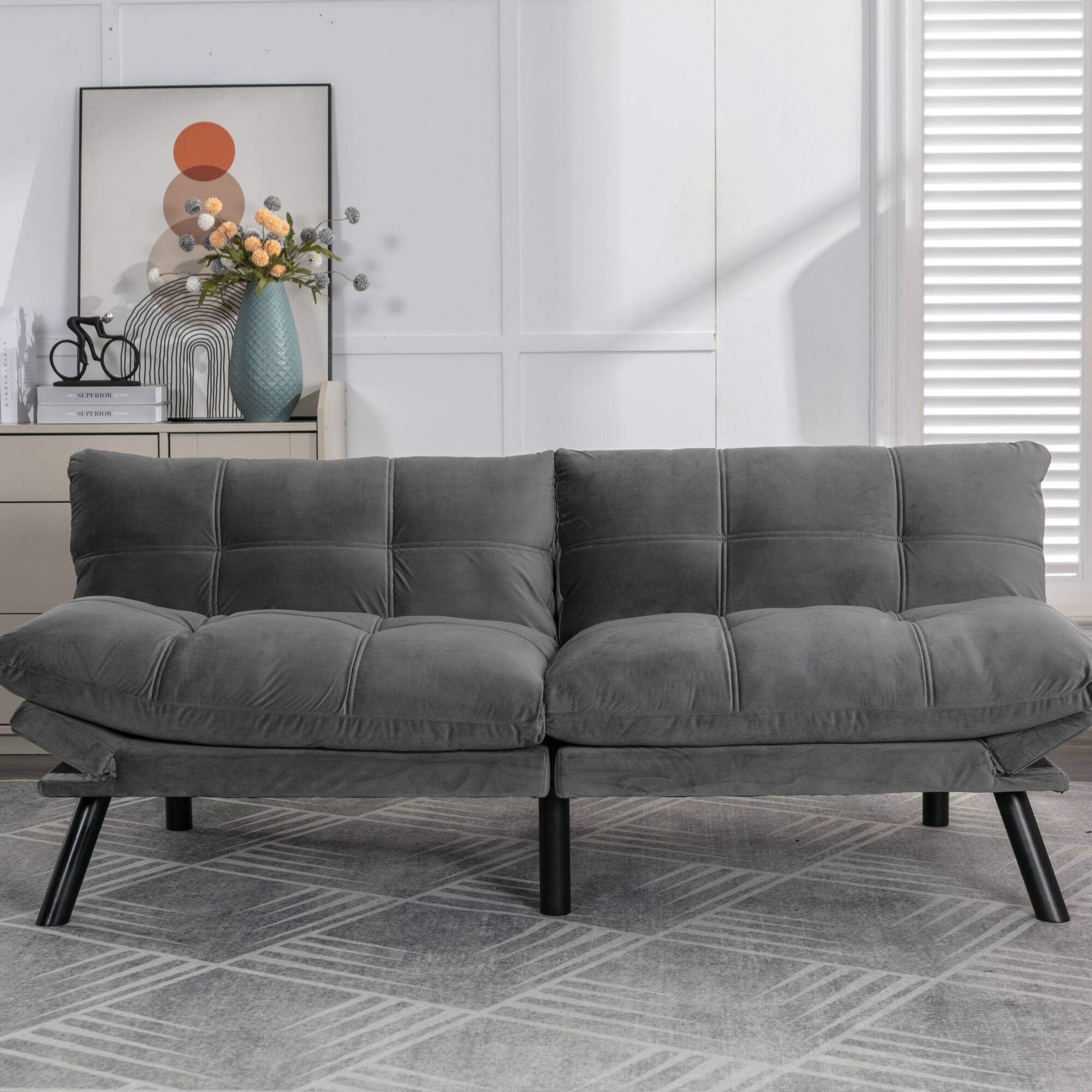 Alt View 1. GOODSILO - Convertible Folding Sofa Bed with Adjustable Armrests and Backrest for Small Spaces - Light Grey.