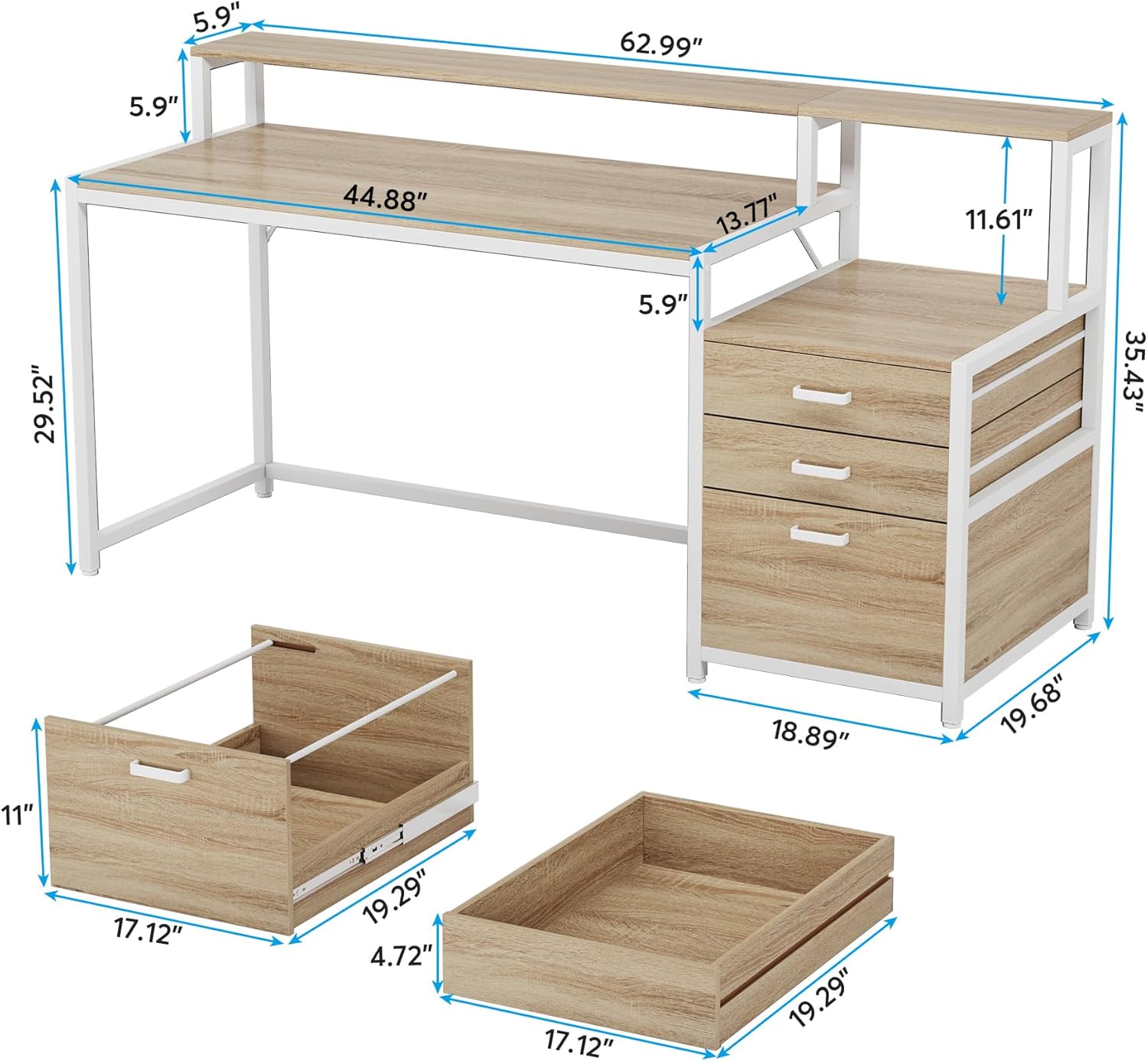 5.9"  
62.99"  
5.9"  
44.88"  
13.77"  
11.61"  
29.52"  
5.9"  
35.43"  
18.89"  
19.68"  
11"  
17.12"  
19.29"  
4.72"  
17.12"  
19.29"