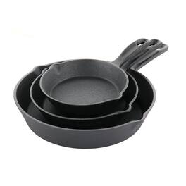 Oster - Castaway 3 Piece Cast Iron Pre-Seasoned Frying Pans - Black