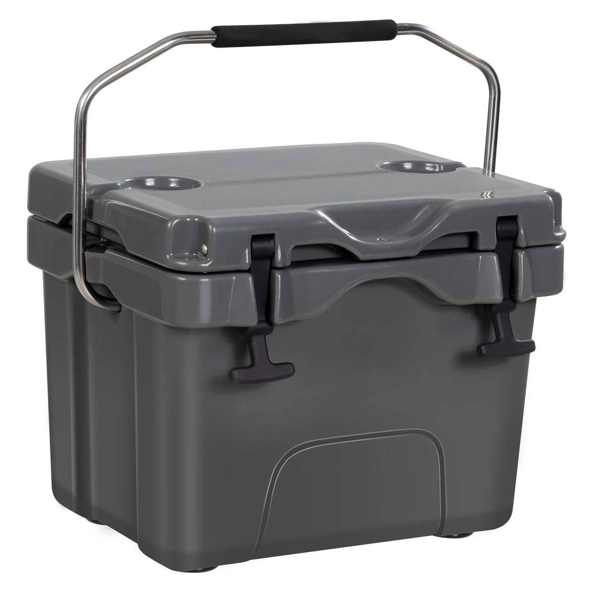 Ecooso - 16 Quart 24-Can Capacity Portable Insulated Ice Cooler with 2 Cup Holders - Grey
