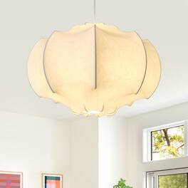 Parrot Uncle - 23.6 in. 3-Light Silk Drum Pendant Ceiling Light - White