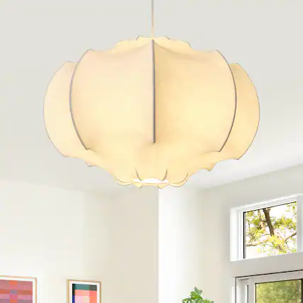 Front. Parrot Uncle - 23.6 in. 3-Light Silk White Drum Pendant Ceiling Light - White.