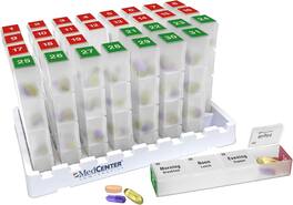 Medcenter - 31-Day Extra Large Monthly Pill Organizer 4 Times Daily - Red and Green