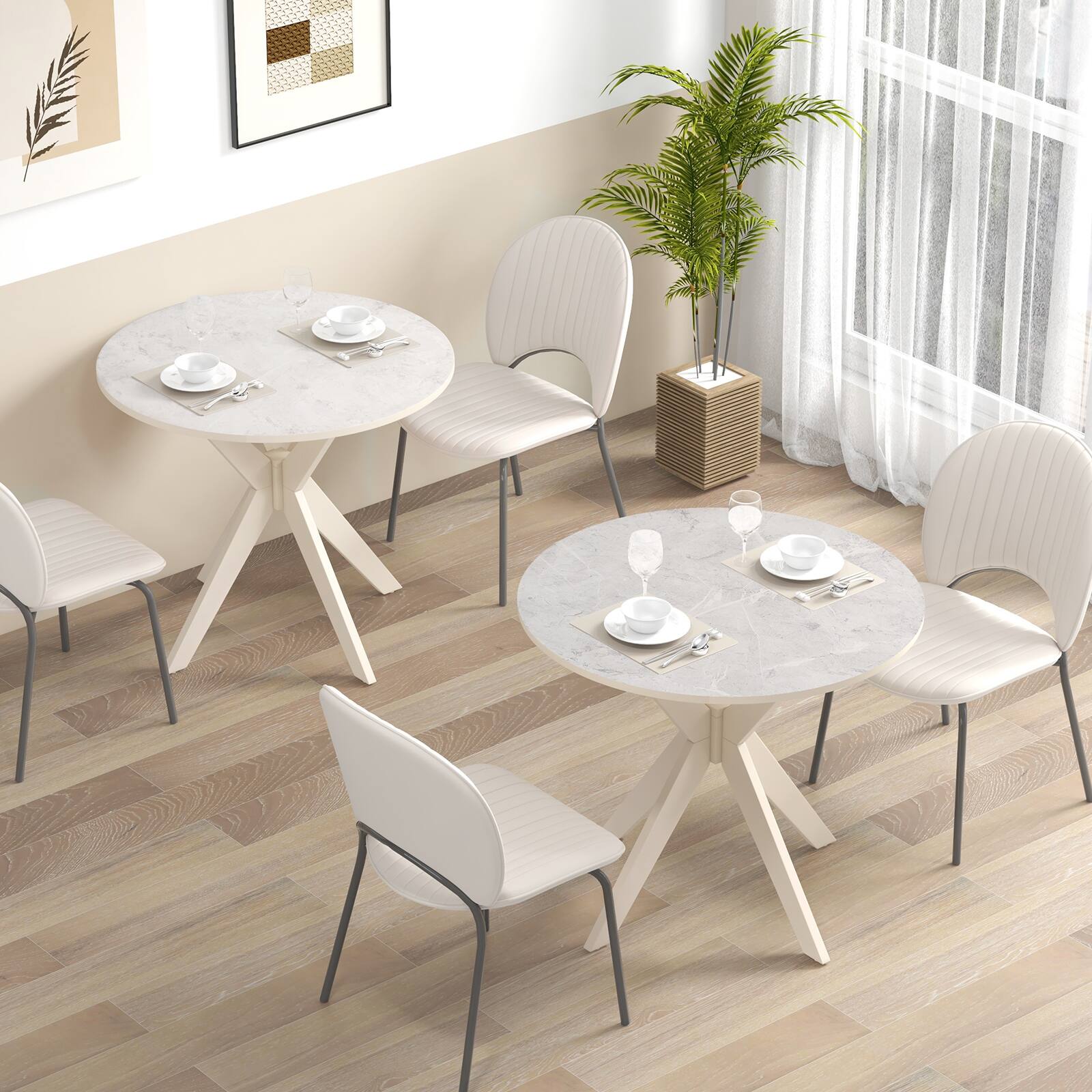 Alt View 8. Ecooso - 36 Inch Mid Century Dining Table with Faux Marble Top and Solid Rubber Wood Legs, Dining Desk for Home - White.