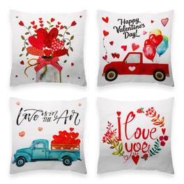 G128 - Valentine's Day Love Heart Waterproof Throw Pillow Set with Inserts, 18 x 18 in, Set of 4 - Assorted Colors