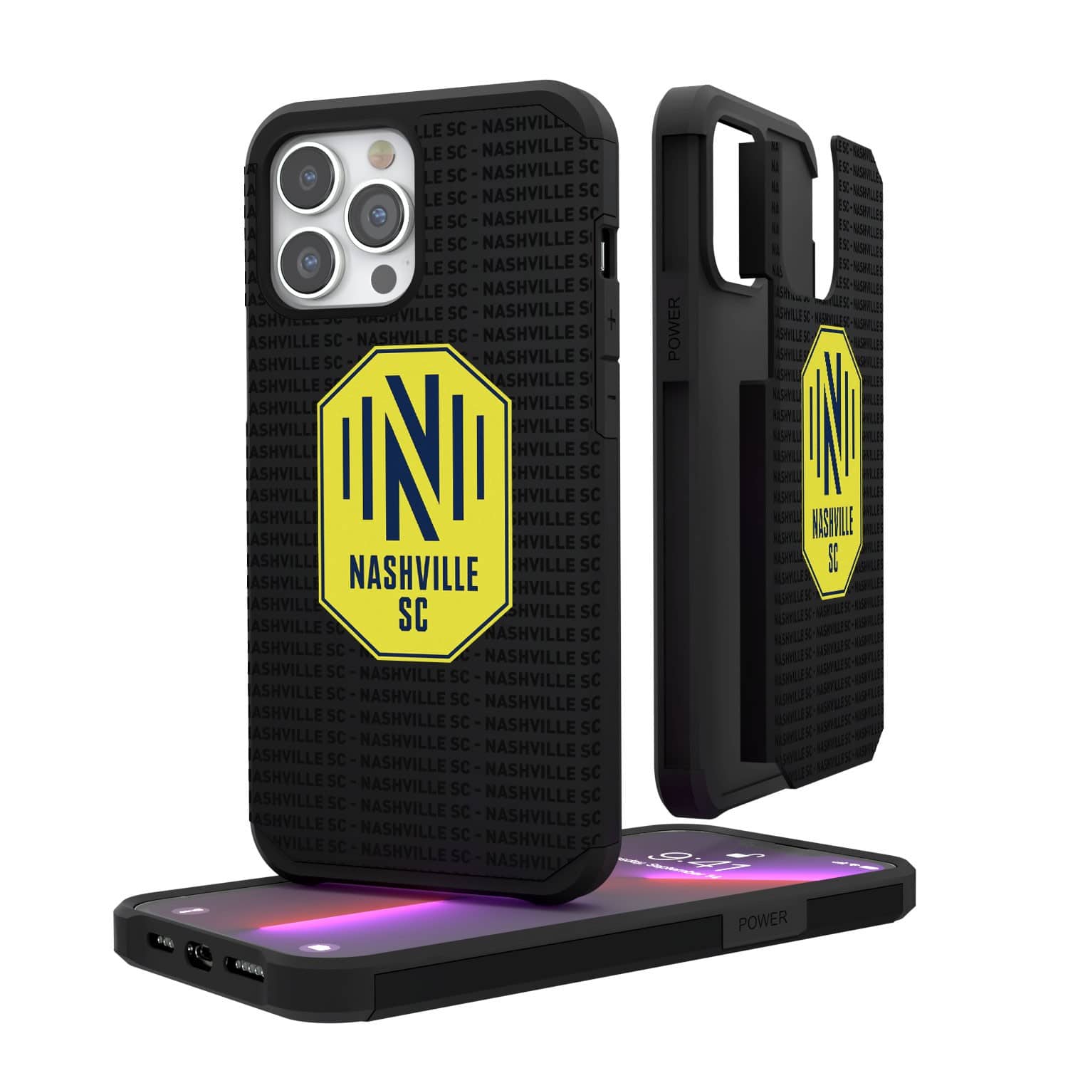 Keyscaper - MLS - Nashville SC iPhone Text Backdrop Rugged Case - 14 Pro Max - Multicolor