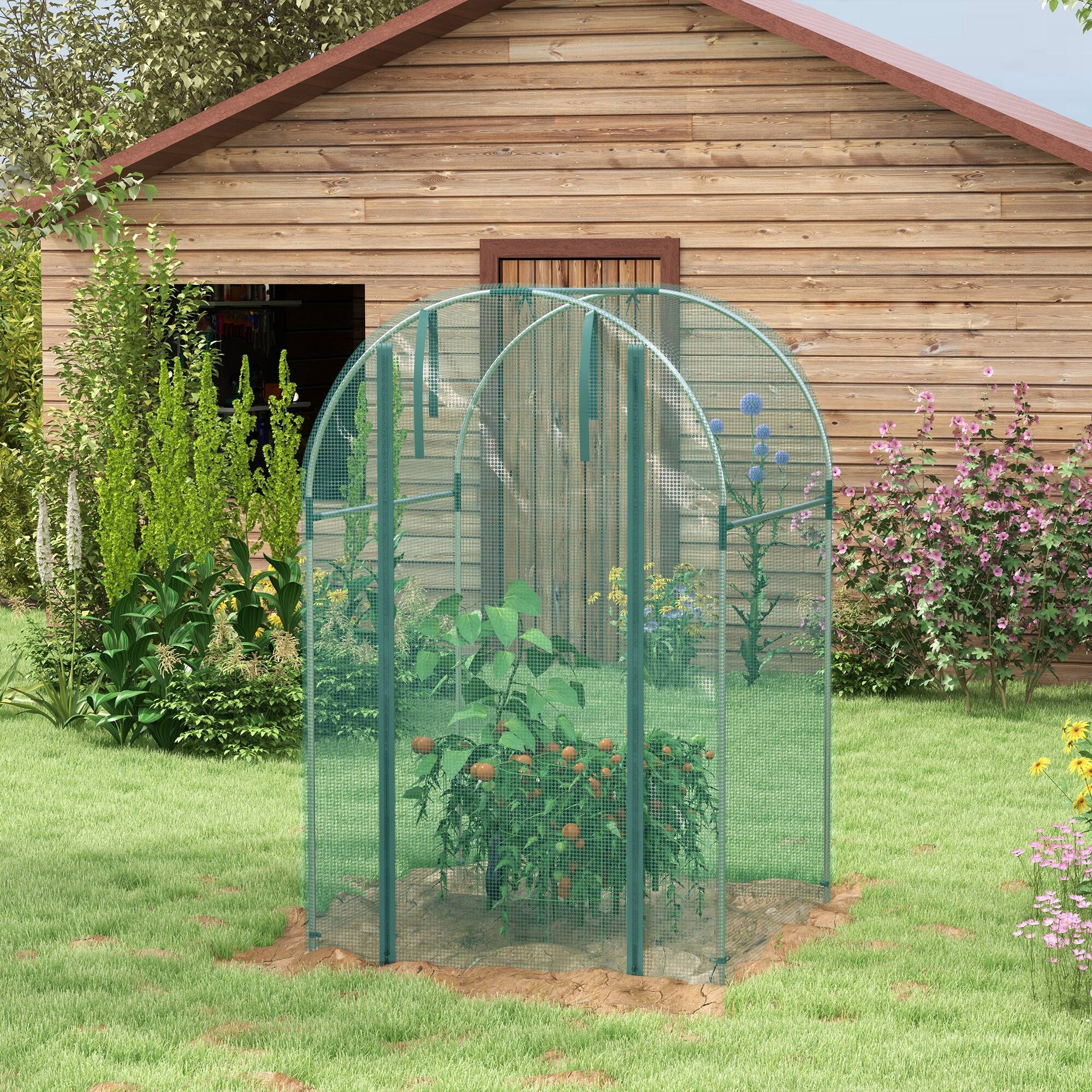 Alt View 7. Outsunny - 4' x 4' Crop Cage, Plant Protection Tent with Zippered Door and Galvanized Steel Frame - Green.
